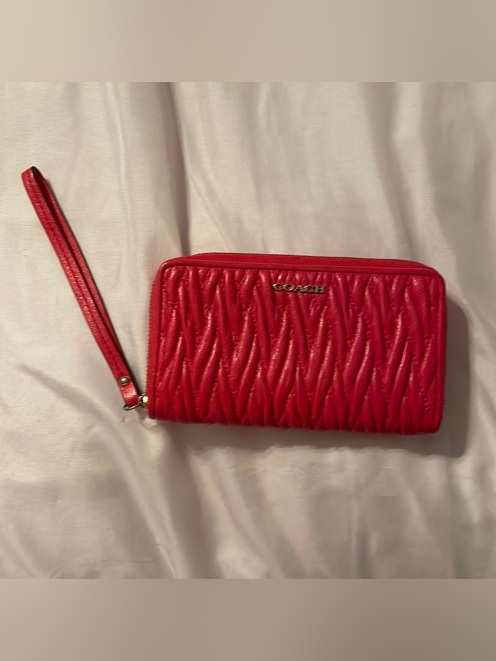 Coach Quilted Red Wristlet Clutch with Strap
